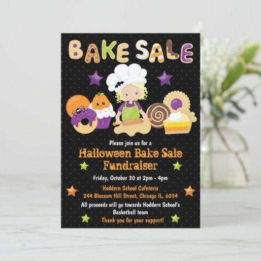 Halloween Bake Sale Fundraiser Einladung (Stehend Vorderseite)