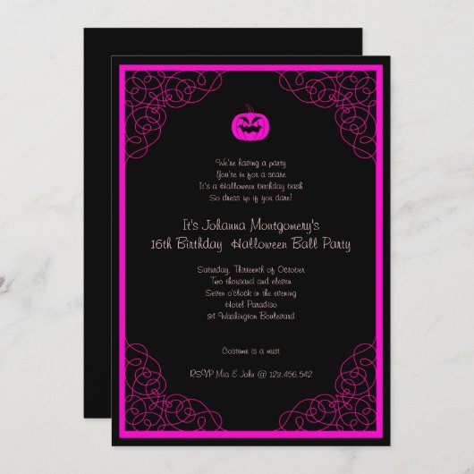 Halloween Ball Costume Party Einladung (Vorne/Hinten)
