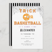 Halloween Ball Trick oder Basketball Geburtstag Einladung (Vorne/Hinten)