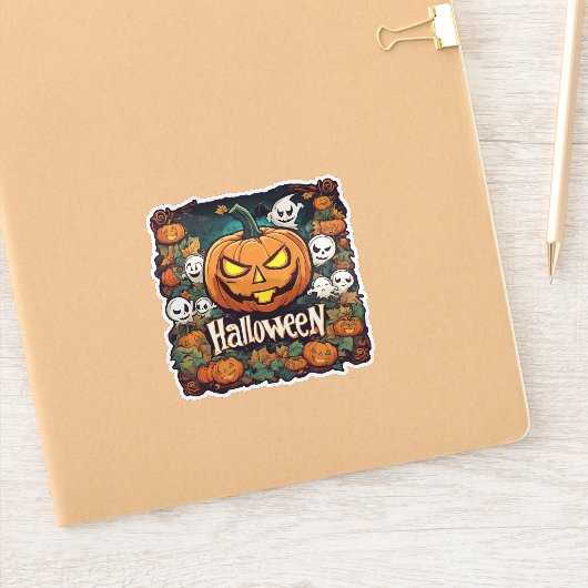 Halloween-Banner mit Kürbissen und Geistern -  Aufkleber (Notizbuch)