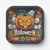 Halloween-Banner mit Kürbissen und Geistern - Pappteller (Vorderseite)