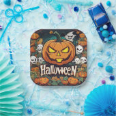 Halloween-Banner mit Kürbissen und Geistern - Pappteller (Party)