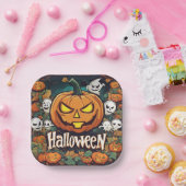 Halloween-Banner mit Kürbissen und Geistern - Pappteller (Party)