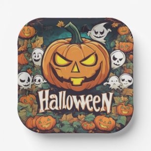 Halloween-Banner mit Kürbissen und Geistern - Pappteller