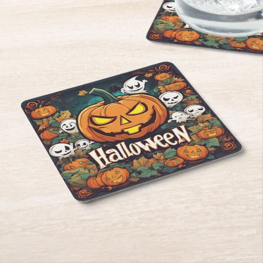 Halloween-Banner mit Kürbissen und Geistern - Rechteckiger Pappuntersetzer (angewinkelt)