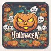 Halloween-Banner mit Kürbissen und Geistern - Rechteckiger Pappuntersetzer (Vorderseite)