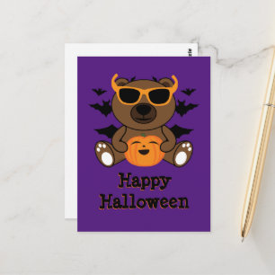 Halloween-Bär Kürbis Cool süß Lila Postkarte
