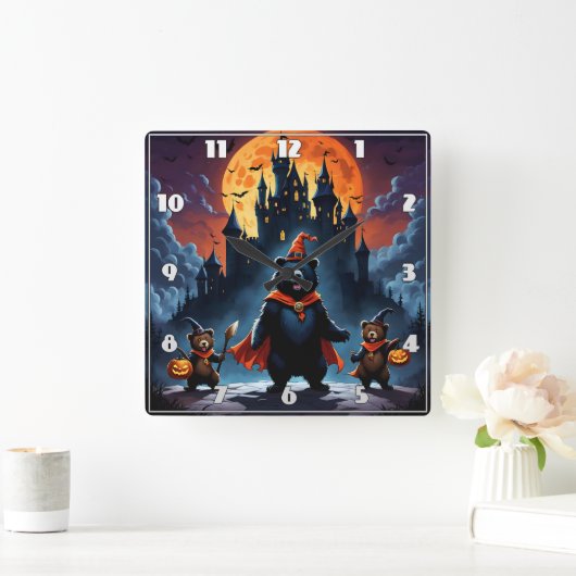 Halloween-Bären, die für eine lustige Nacht verkle Quadratische Wanduhr (Zuhause)