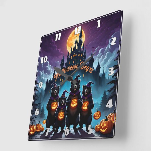 Halloween-Bären feiern mit Jack-o'-Laternen Quadratische Wanduhr (Winkel)