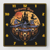 Halloween-Bären in Hexenhüten in der Nacht Quadratische Wanduhr (Vorderseite)