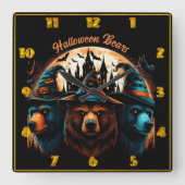 Halloween-Bären in zauberhafter Nachtbekleidung Quadratische Wanduhr (Vorderseite)