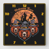 Halloween Bären mit Hexe und Schloss Quadratische Wanduhr (Vorderseite)