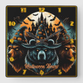 Halloween-Bären mit spitzigen Hexenhüten Quadratische Wanduhr (Vorderseite)