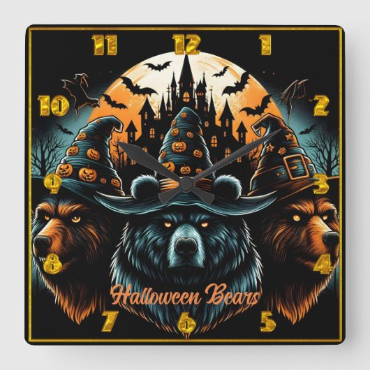 Halloween-Bären mit spitzigen Hexenhüten Quadratische Wanduhr (Vorderseite)
