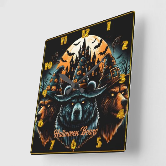 Halloween-Bären mit spitzigen Hexenhüten Quadratische Wanduhr (Winkel)