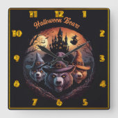 Halloween-Bären werfen Zauber unter einem unheimli Quadratische Wanduhr (Vorderseite)