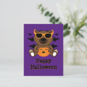 Halloween Bärenkürbis Cool niedlich Lila Postkarte (Stehend Vorderseite)