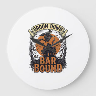 Halloween Barkeeper-Shirt Lustiger Hexenbesen Bar Große Wanduhr