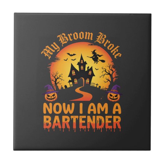 Halloween Barkeeper Spukhaus Hexe Kürbis De Fliese (Vorderseite)