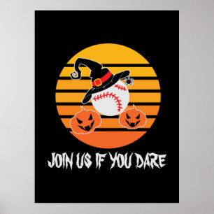 Halloween Baseball Halloween Witch Hat Pumpkin Poster