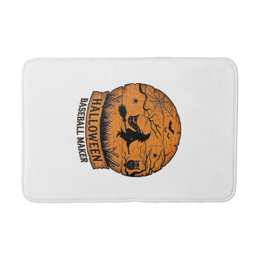 Halloween Baseball Maker Fliegende Hexe Holzmond Badematte (Vorderseite)