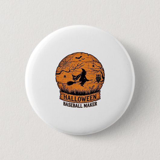 Halloween Baseball Maker Fliegende Hexe Holzmond  Button (Vorderseite)