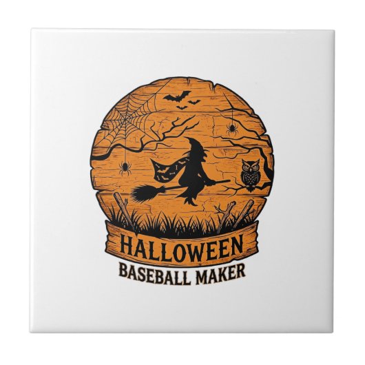 Halloween Baseball Maker Fliegende Hexe Holzmond Fliese (Vorderseite)