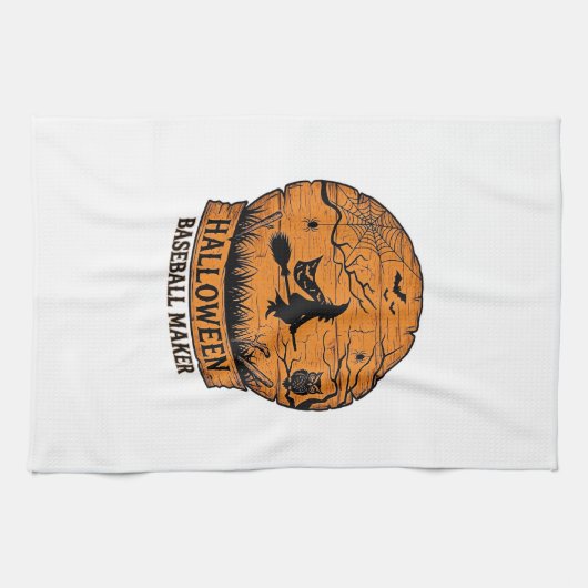 Halloween Baseball Maker Fliegende Hexe Holzmond  Geschirrtuch (Horizontal)