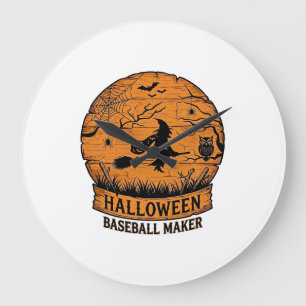 Halloween Baseball Maker Fliegende Hexe Holzmond  Große Wanduhr