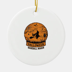 Halloween Baseball Maker Fliegende Hexe Holzmond  Keramik Ornament