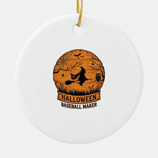 Halloween Baseball Maker Fliegende Hexe Holzmond Keramik Ornament (Vorne)