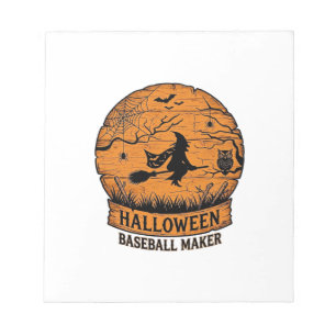 Halloween Baseball Maker Fliegende Hexe Holzmond Notizblock