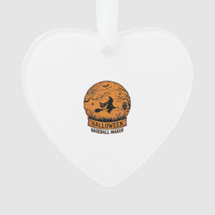Halloween Baseball Maker Fliegende Hexe Holzmond  Ornament
