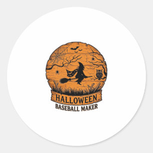 Halloween Baseball Maker Fliegende Hexe Holzmond Runder Aufkleber