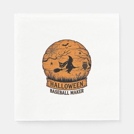 Halloween Baseball Maker Fliegende Hexe Holzmond Serviette (Vorderseite)