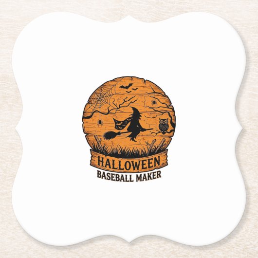 Halloween Baseball Maker Fliegende Hexe Holzmond Untersetzer (Vorderseite)