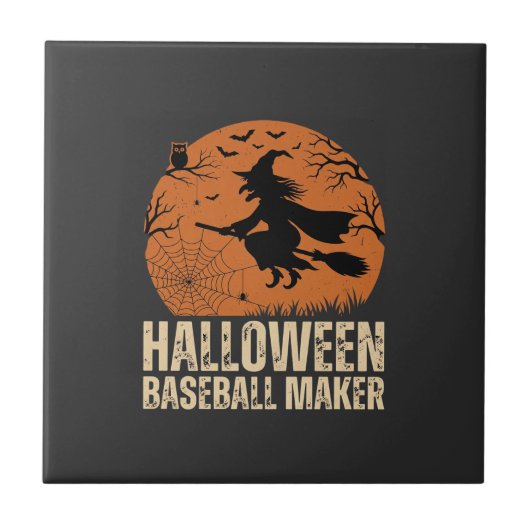 Halloween Baseball Maker Vintage Hexen Grafik Fliese (Vorderseite)