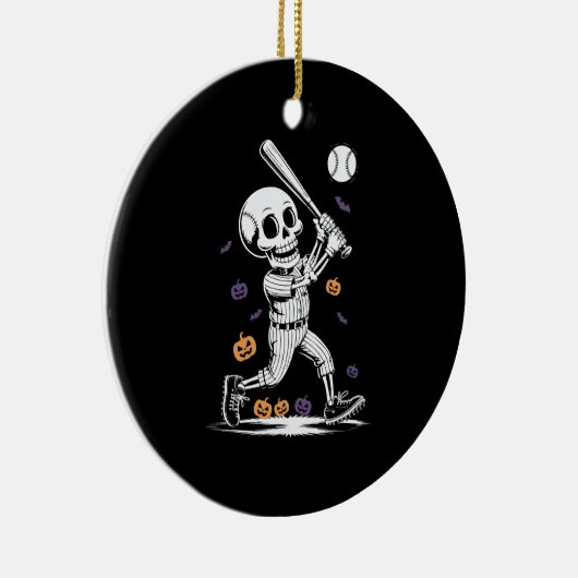 Halloween Baseball Skeleton Hitting Keramik Ornament (Rechts)