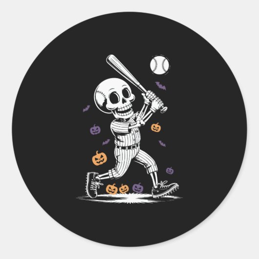 Halloween Baseball Skeleton Hitting Runder Aufkleber (Vorderseite)