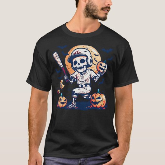 Halloween Baseball Skeleton Holding A Baseball Bat T-Shirt (Vorderseite)