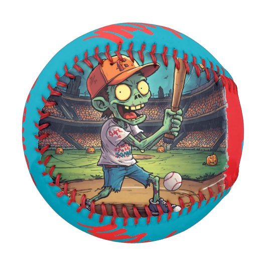 Halloween-Baseball, Zombie, Gehirne über Basen Baseball (Vorderseite Links)