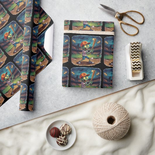 Halloween Baseball, Zombie, Gehirne über Basen Geschenkpapier (Basteln)