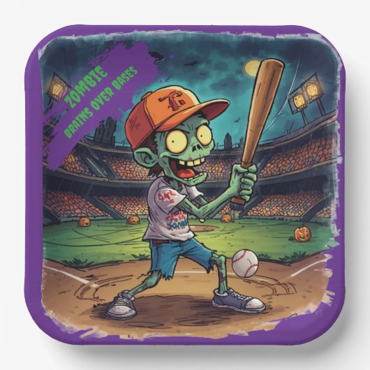 Halloween Baseball, Zombie, Gehirne über Basen Pappteller (Vorderseite)