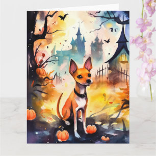 Halloween Basenji mit Kürbissen Gruselig  Karte