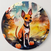 Halloween Basenji mit Pumpkins Beängstigend Button (Vorderseite)