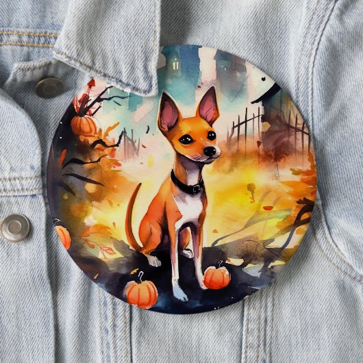 Halloween Basenji mit Pumpkins Beängstigend Button (Beispiel)