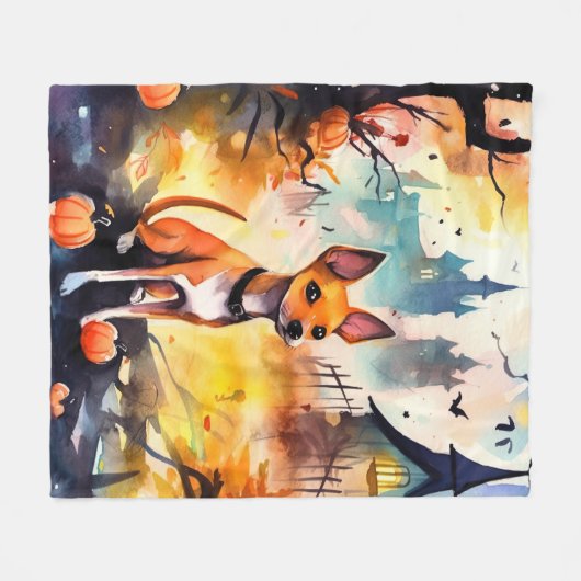 Halloween Basenji mit Pumpkins Beängstigend Fleecedecke (Vorderseite (Horizontal))