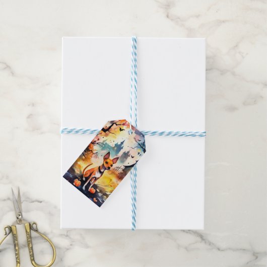 Halloween Basenji mit Pumpkins Beängstigend Geschenkanhänger (Mit Garn)