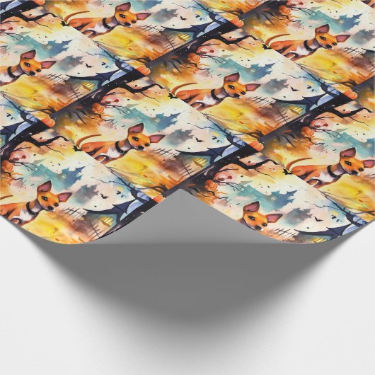 Halloween Basenji mit Pumpkins Beängstigend Geschenkpapier (Ecke)