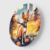 Halloween Basenji mit Pumpkins Beängstigend Große Wanduhr (Winkel)